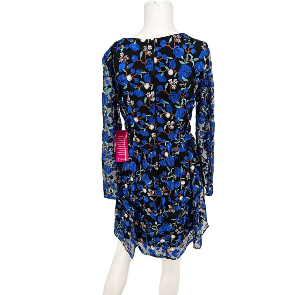 NWT Belle by Badgley Mischka Blue Floral Embroidered Mesh Dress Size 6 - Picture 3 of 7